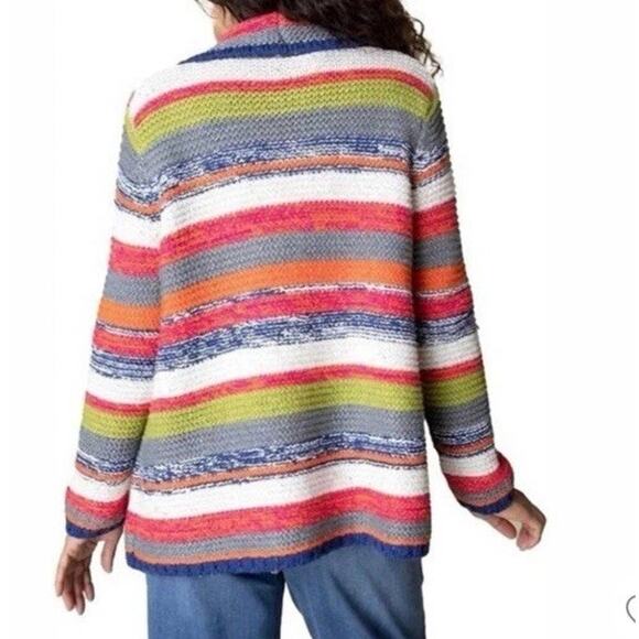 Habitat Oversized Rustic Stripes Chunky Cardigan Sweater Women Sz S Art to Wear - Picture 4 of 16